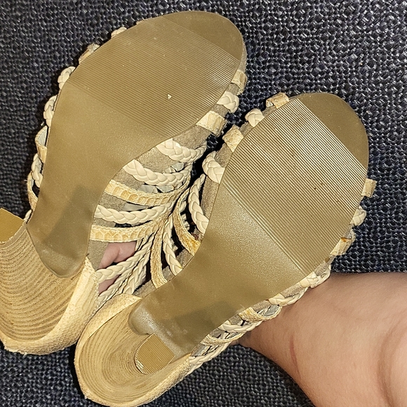 Apostrophe Sand Strappy & Braided Heels with Green Stones - Picture 6 of 10